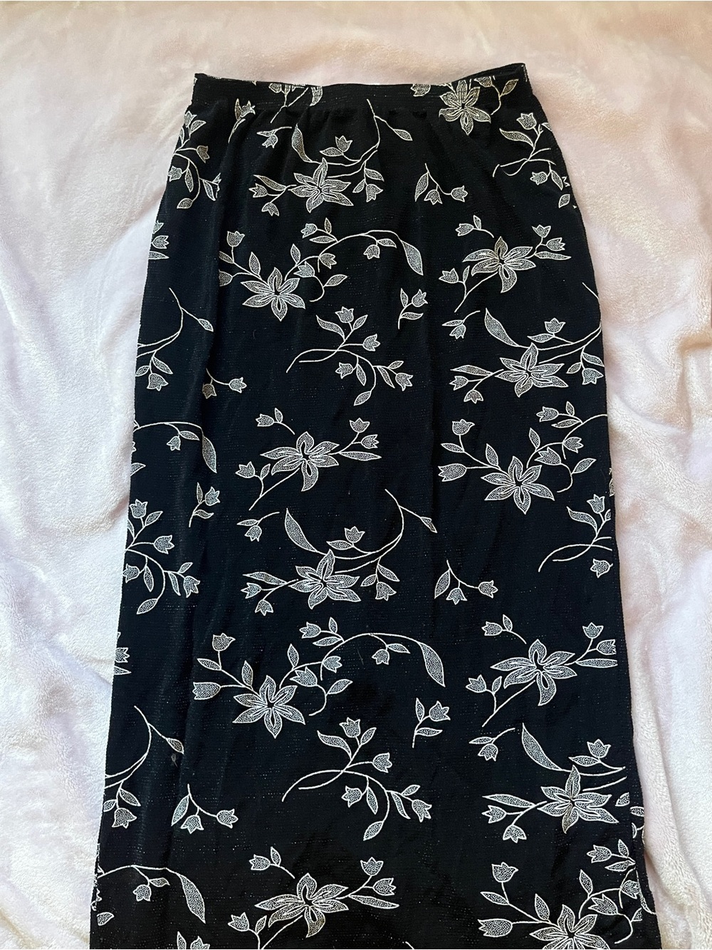 floral maxi skirt w/ micro glittery beads